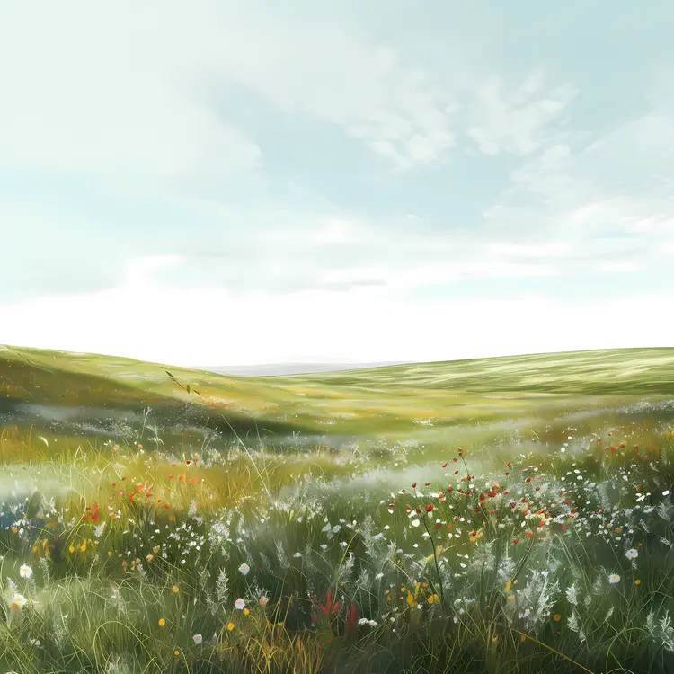 Green Fields with Wildflowers
