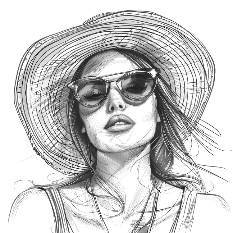 Detailed Sketch of Woman in Hat