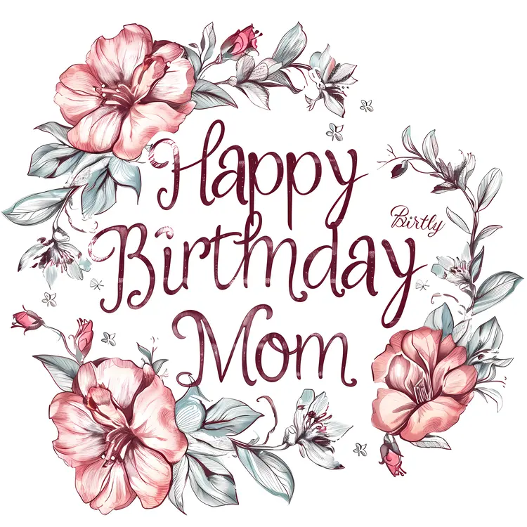 Happy Birthday Mom Card with Pink Flowers