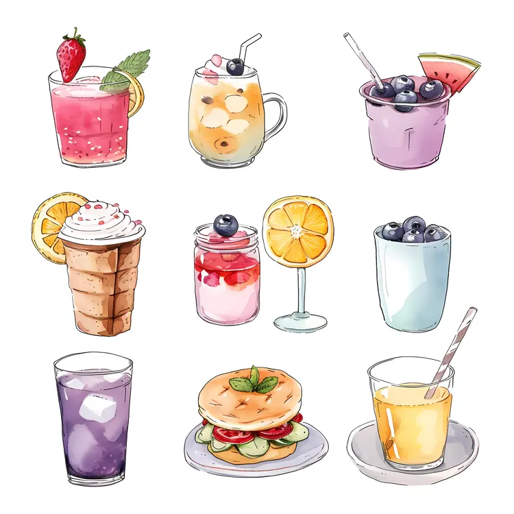 Cute Desserts and Drinks Illustration