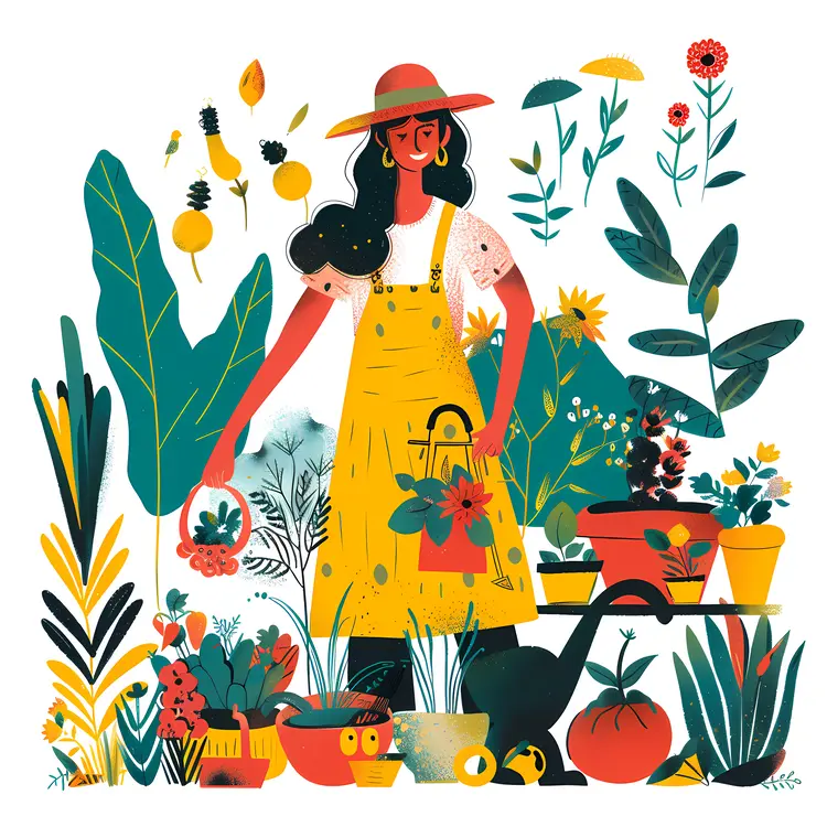 Woman in Garden with Flowers