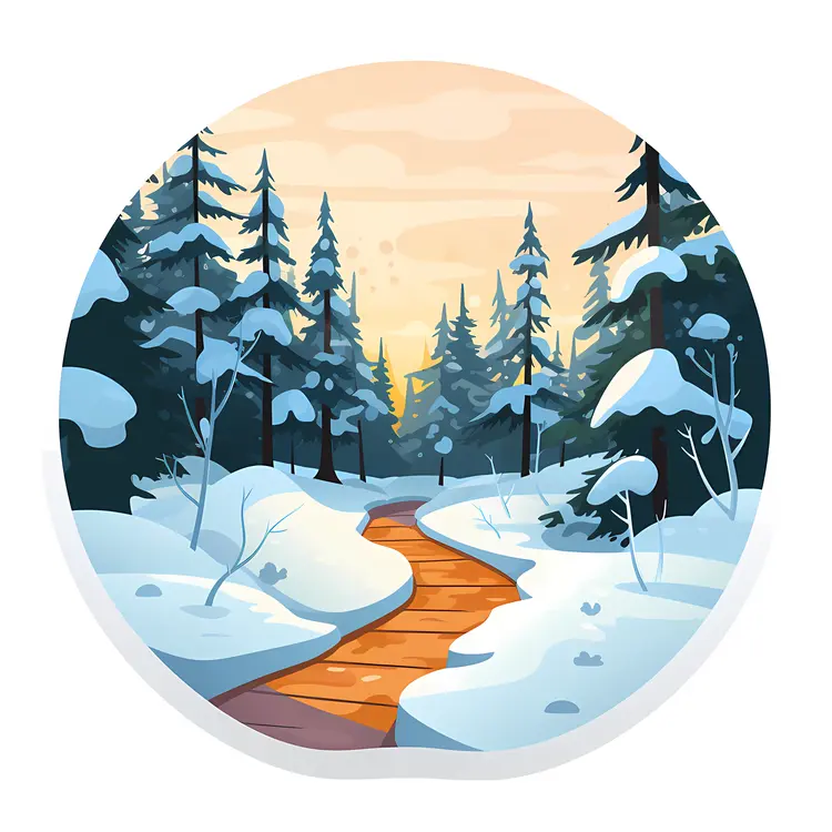 Snowy Winter Landscape with Trees and Path