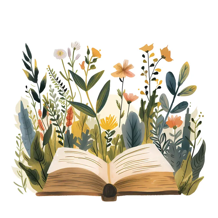 Open Book with Blooming Flowers