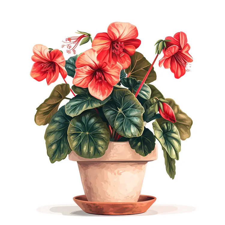 Red Flowers in a Clay Pot