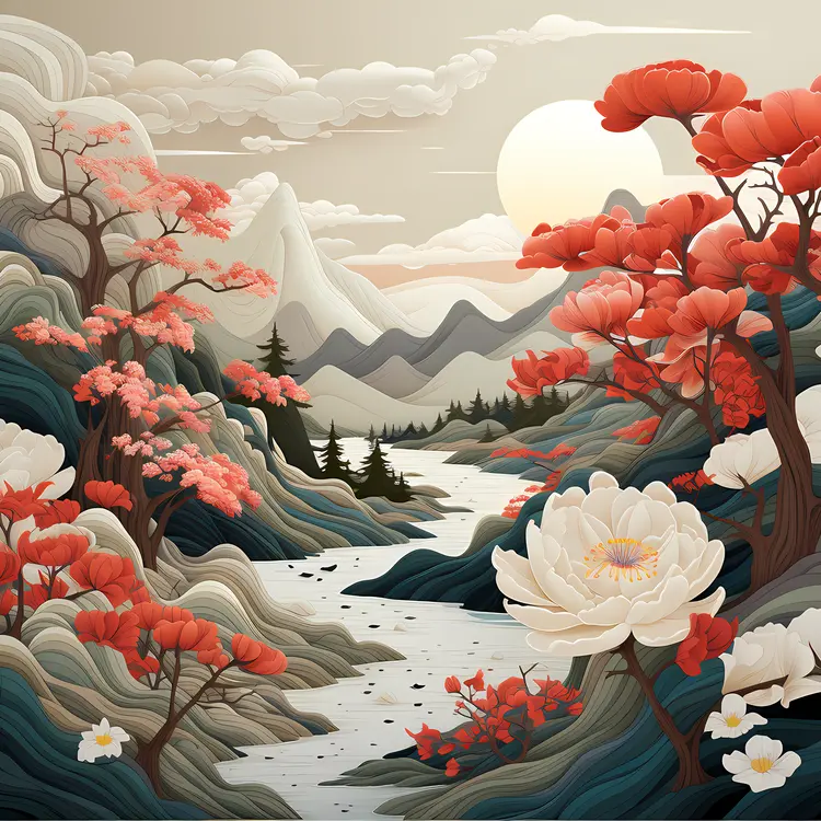 Colorful landscape with mountains and river