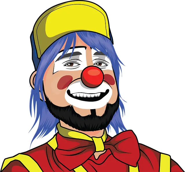 Clown with Blue Hair and Yellow Hat