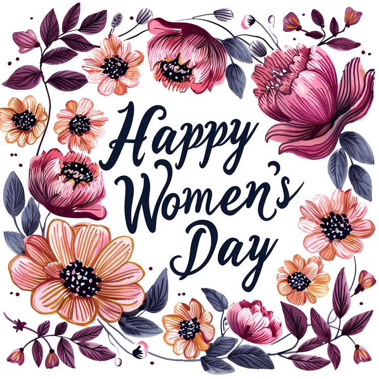 Happy Women's Day with Floral Frame