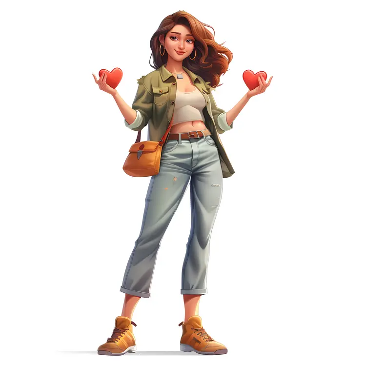 Animated Woman Holding Hearts