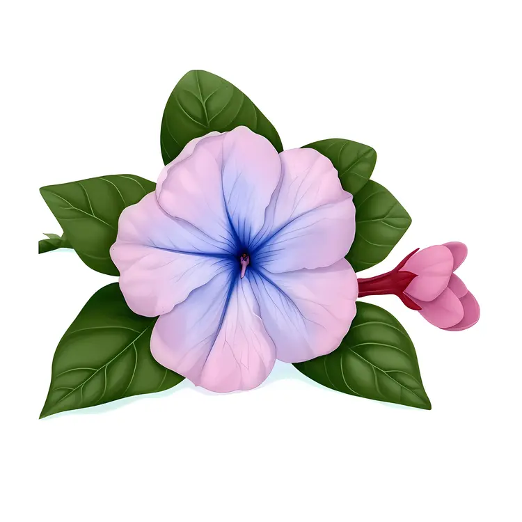 Beautiful Pink and Blue Flower with Leaves