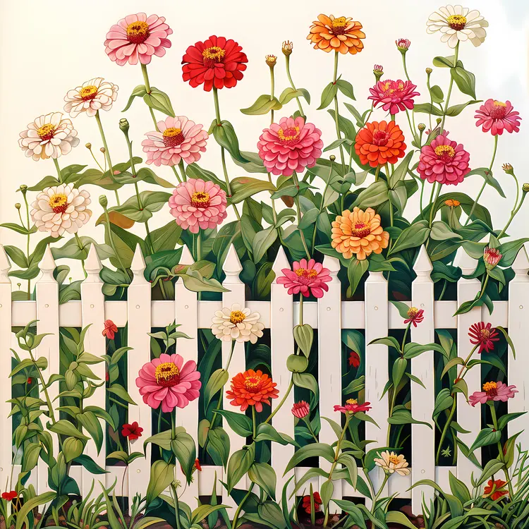 Colorful Flowers on White Fence