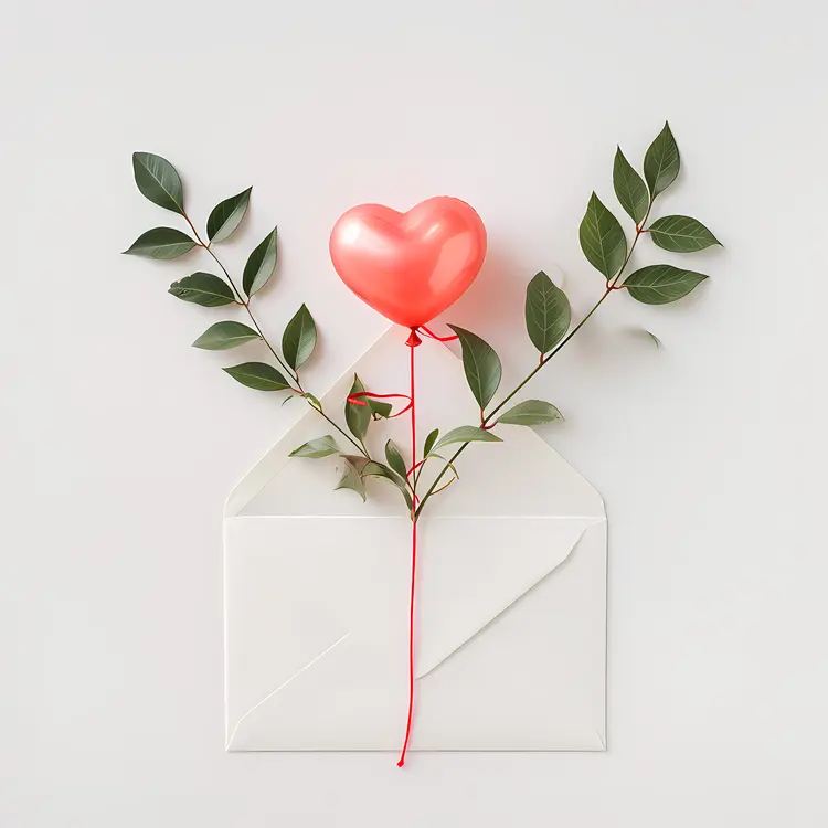 Heart Balloon with Leaves in Envelope