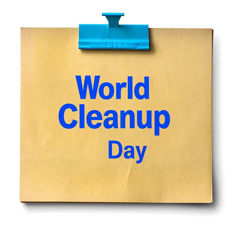 World Cleanup Day Note with Blue Clip