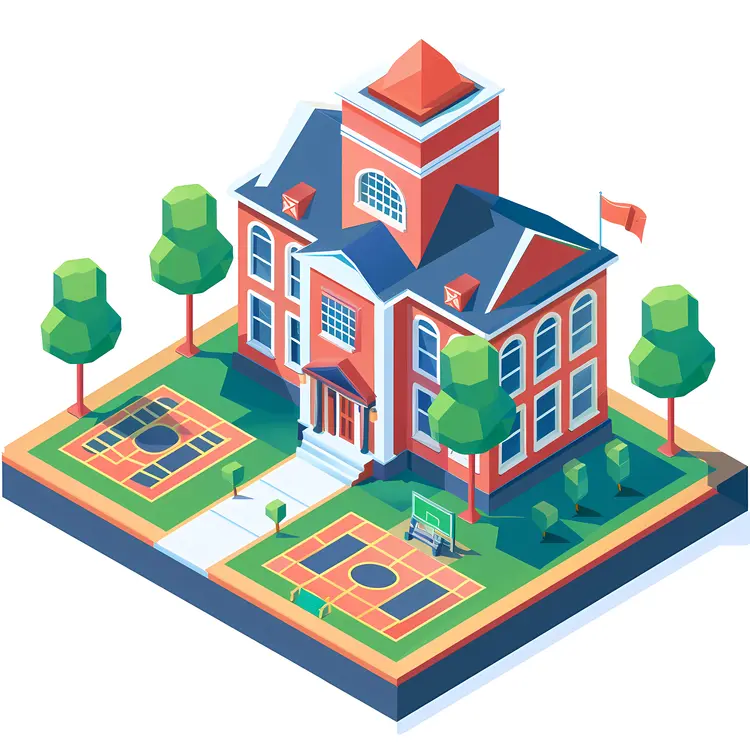 Large School Building with Flag