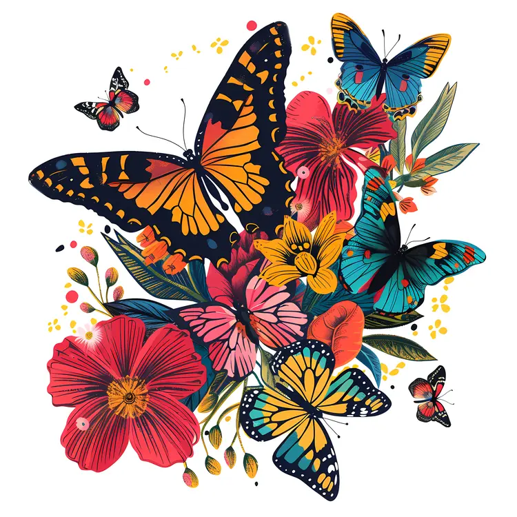 Colorful Butterflies and Flowers