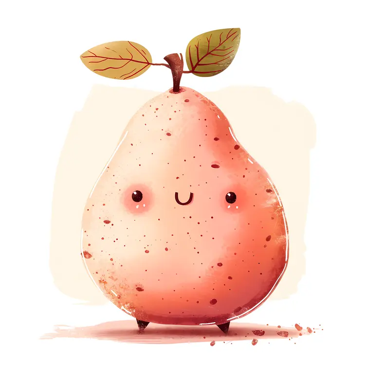 Cute Smiling Pear with Leaf