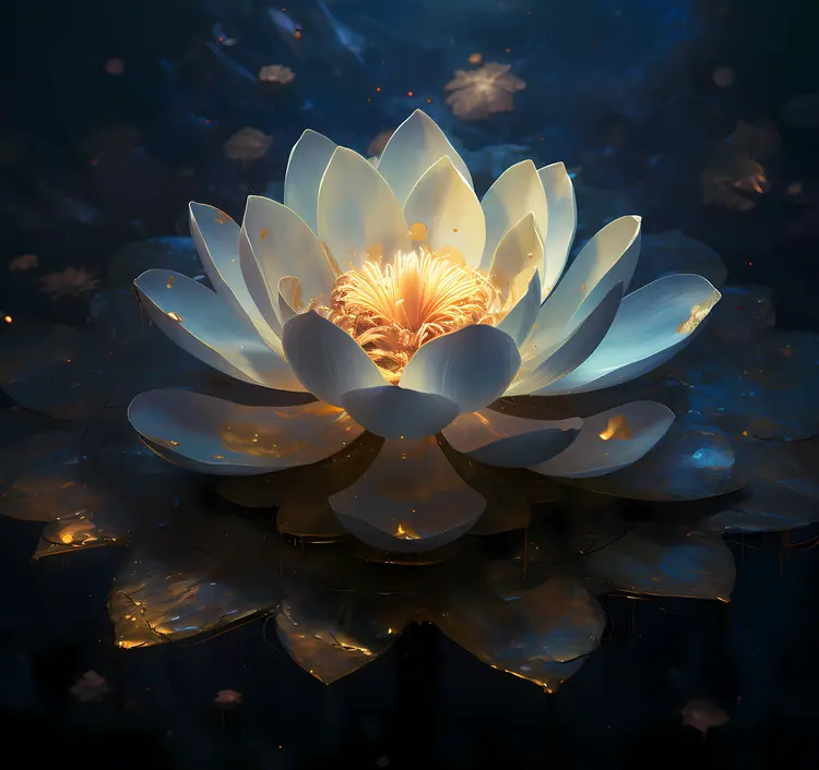 Golden White Lotus in Bloom