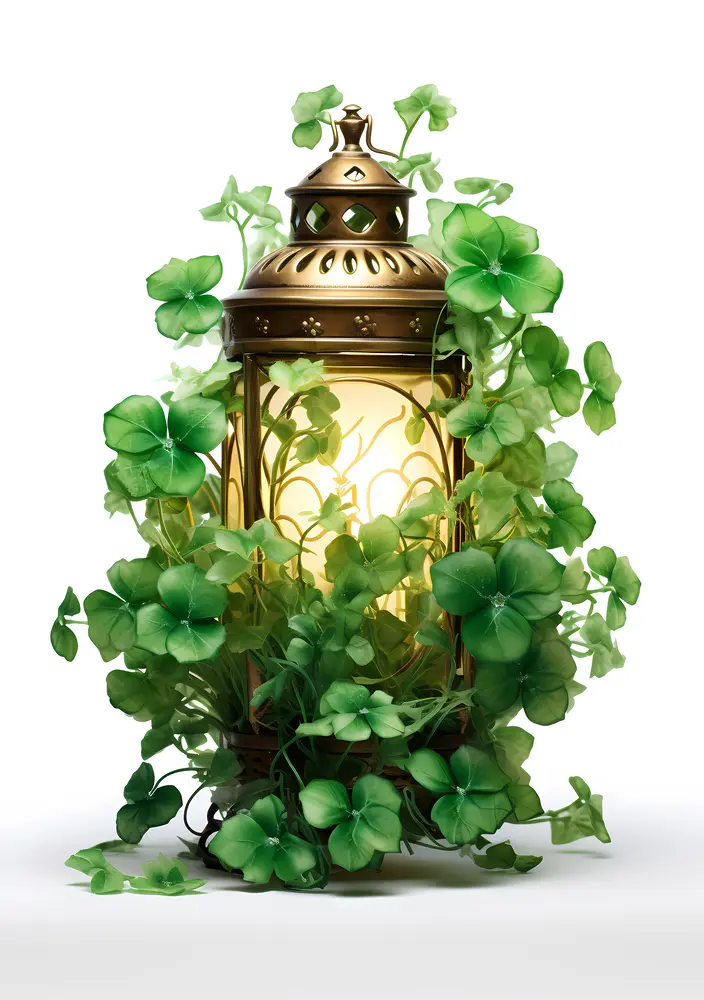 Vintage Lantern with Clover and Light