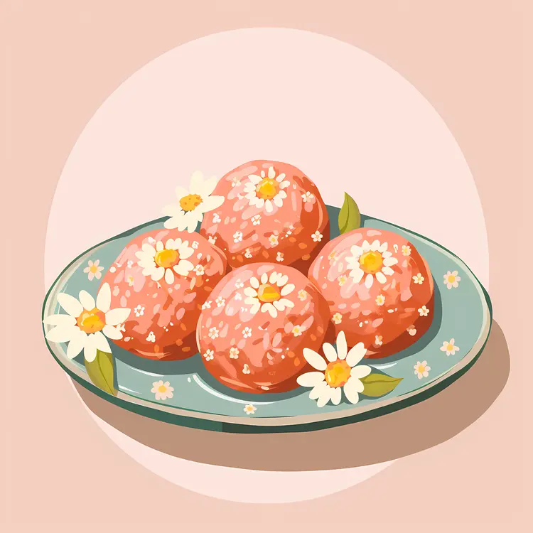 Pink Balls on a Plate with Flowers