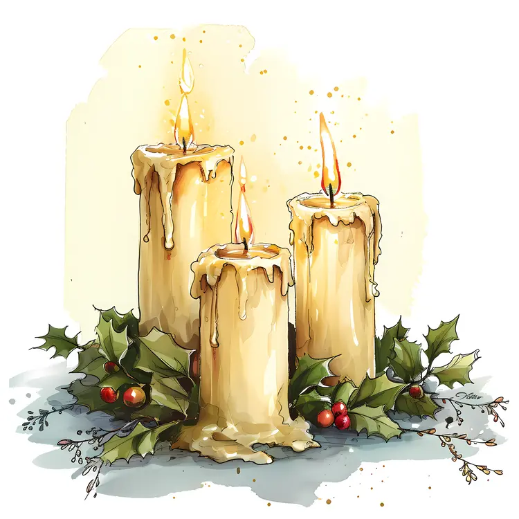 Yellow Candles with Holly