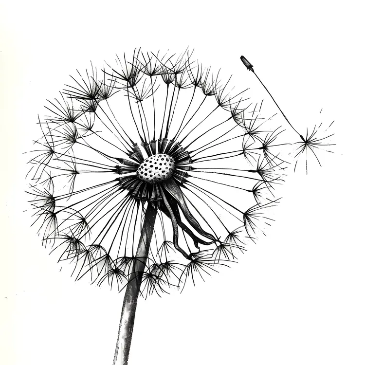 Dandelion with Seed Blowing Away