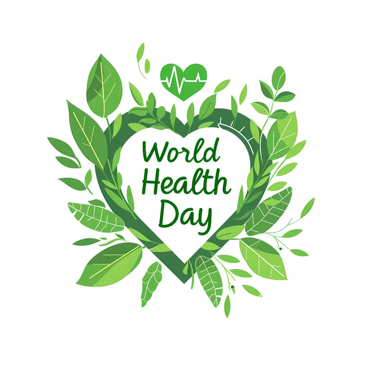World Health Day Green Heart with Leaves