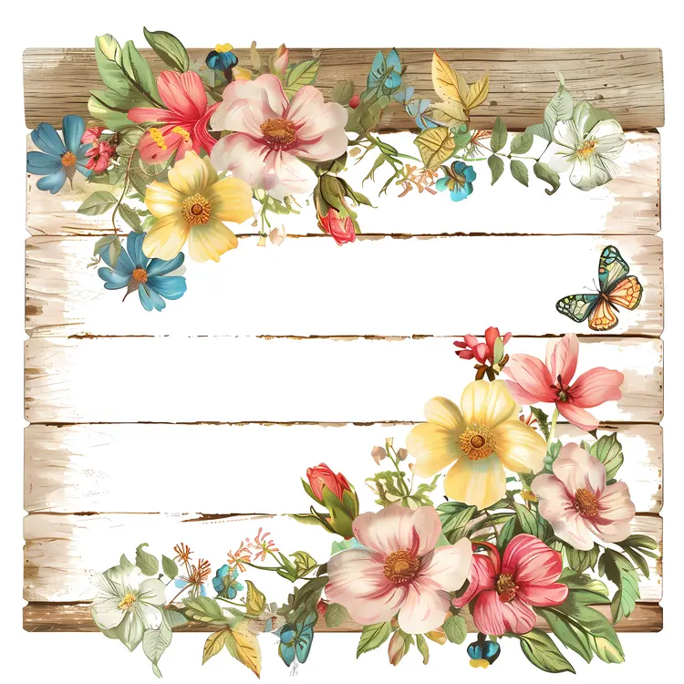 Rustic Wooden Sign with Mixed Flowers
