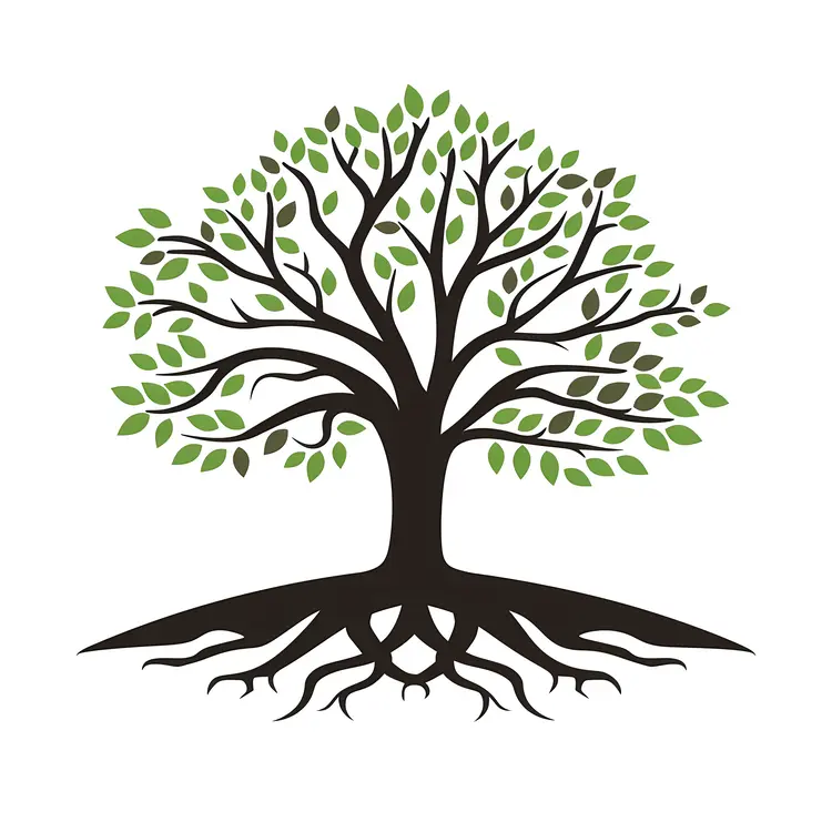 Green Tree with Exposed Roots