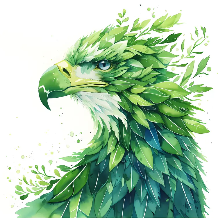 Green Eagle with Leaf Feathers