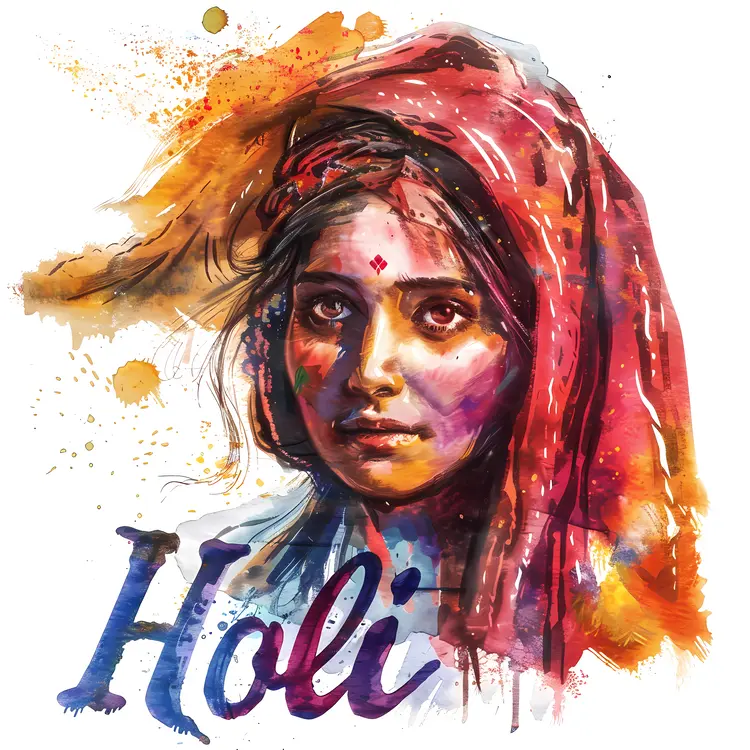 Holi Celebration with Colorful Woman