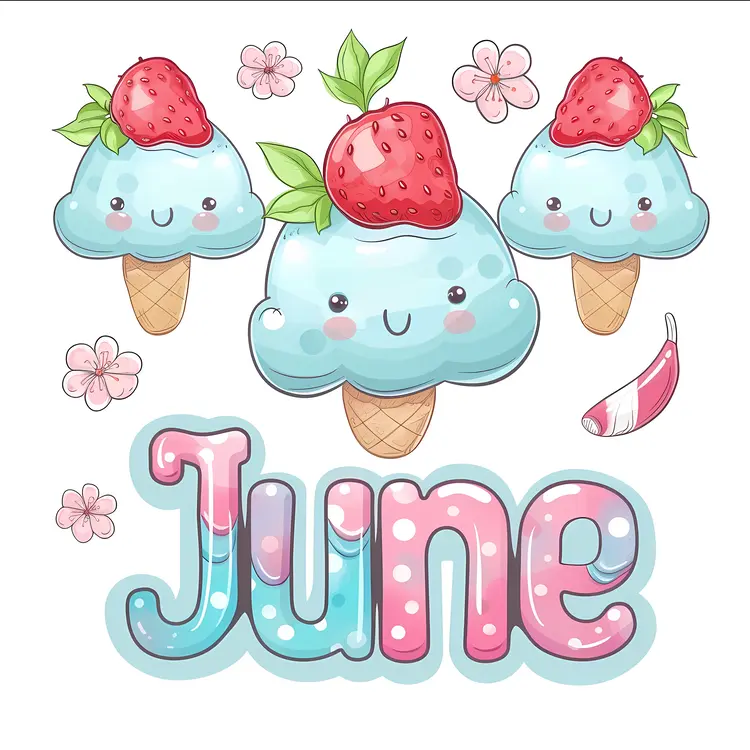 June Word Art with Cute Ice Cream