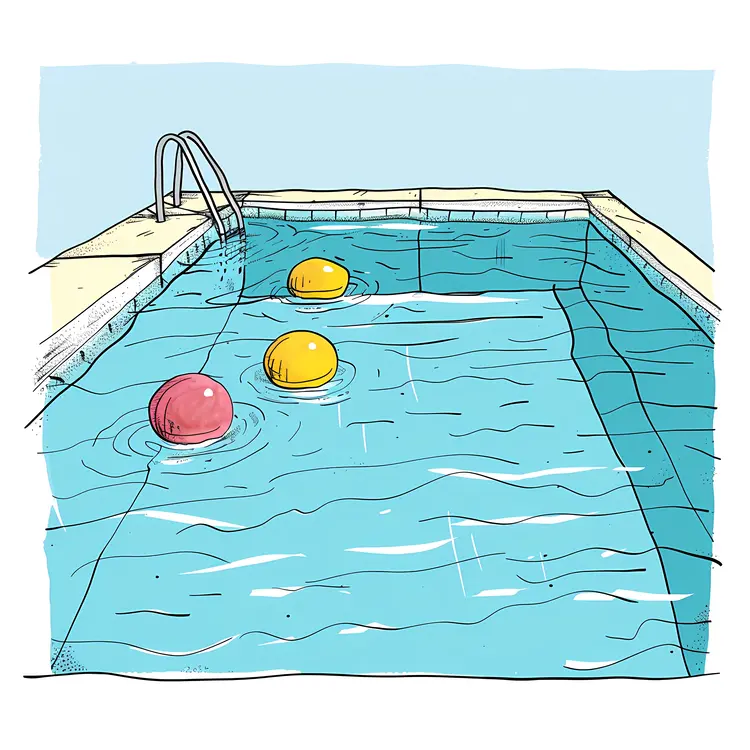 Rectangular Pool with Ladder and Beach Balls