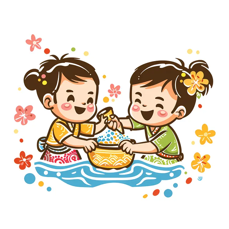 Children Playing with Water Bowl
