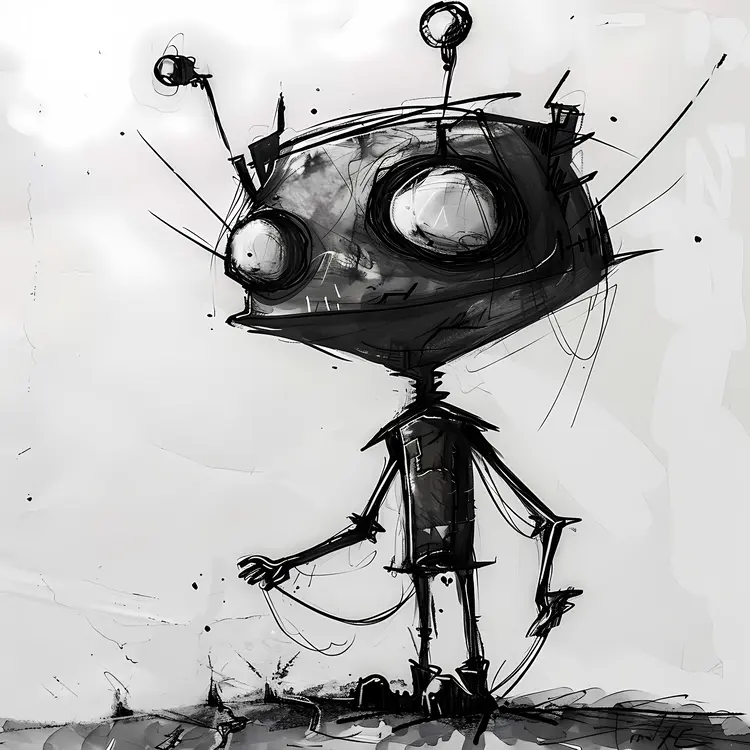 Black and White Robot Character