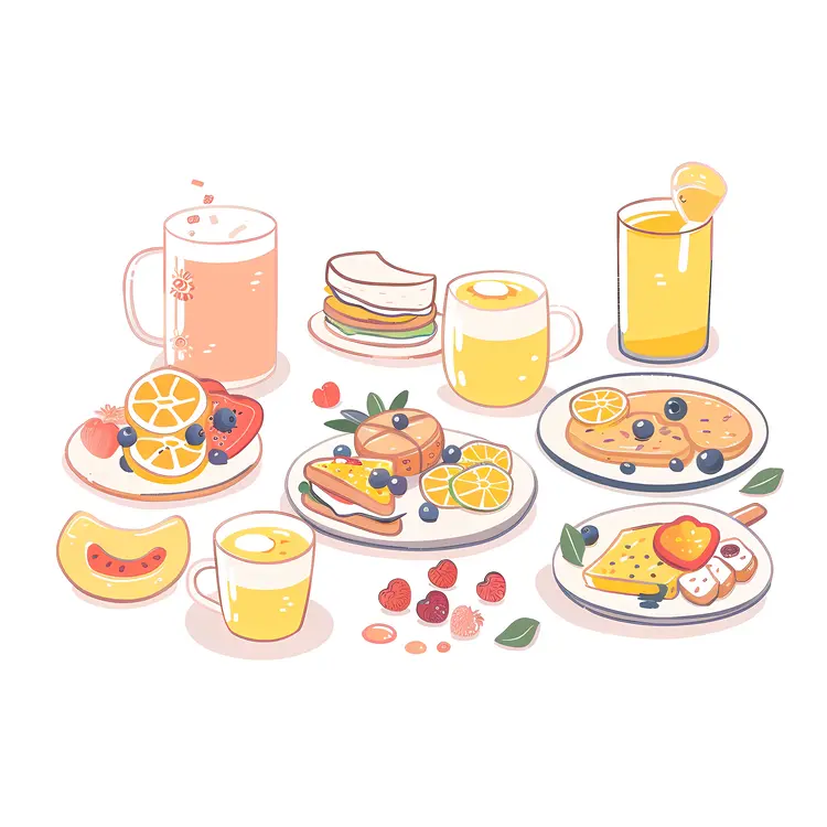 Delicious Breakfast Spread with Fruits and Pancakes