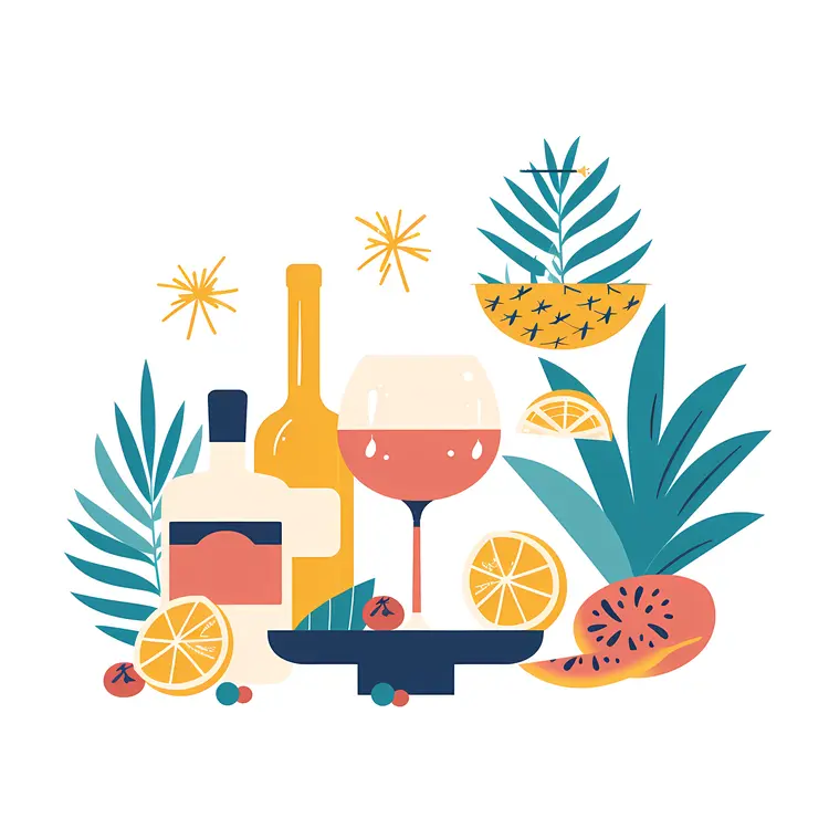 Wine and Fruits with Pineapple and Papaya