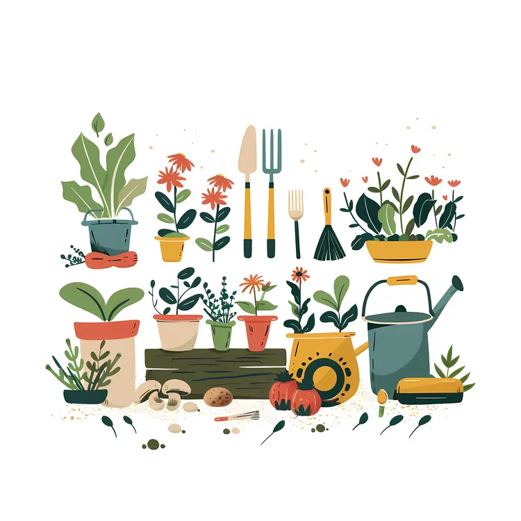 Gardening Tools and Potted Plants