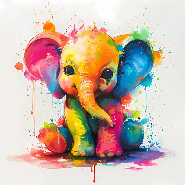 Colorful Baby Elephant Illustration