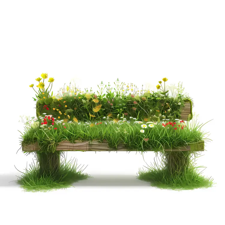 Grass Bench with Colorful Flowers