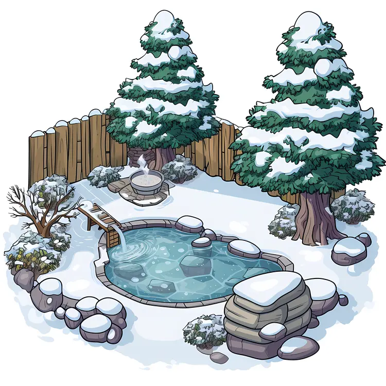 Snowy Hot Spring Winter Scene