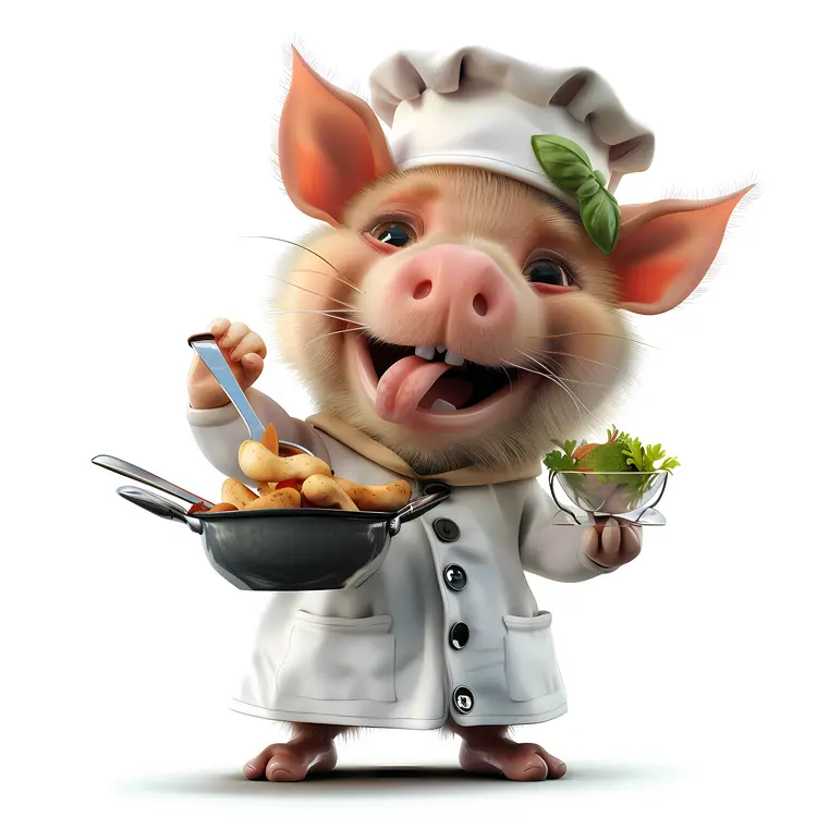 Cute Pig Chef Cooking
