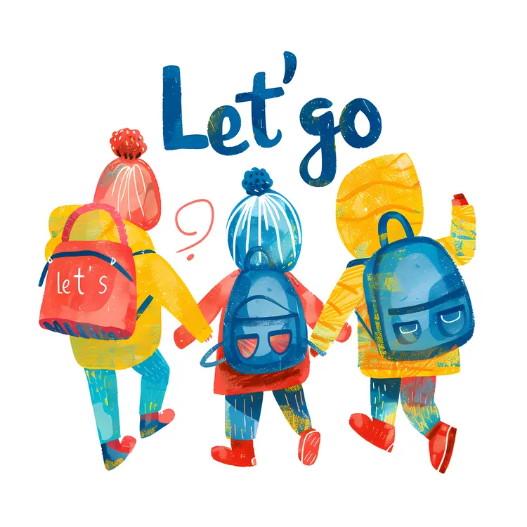 Colorful Illustration of Children with Backpacks