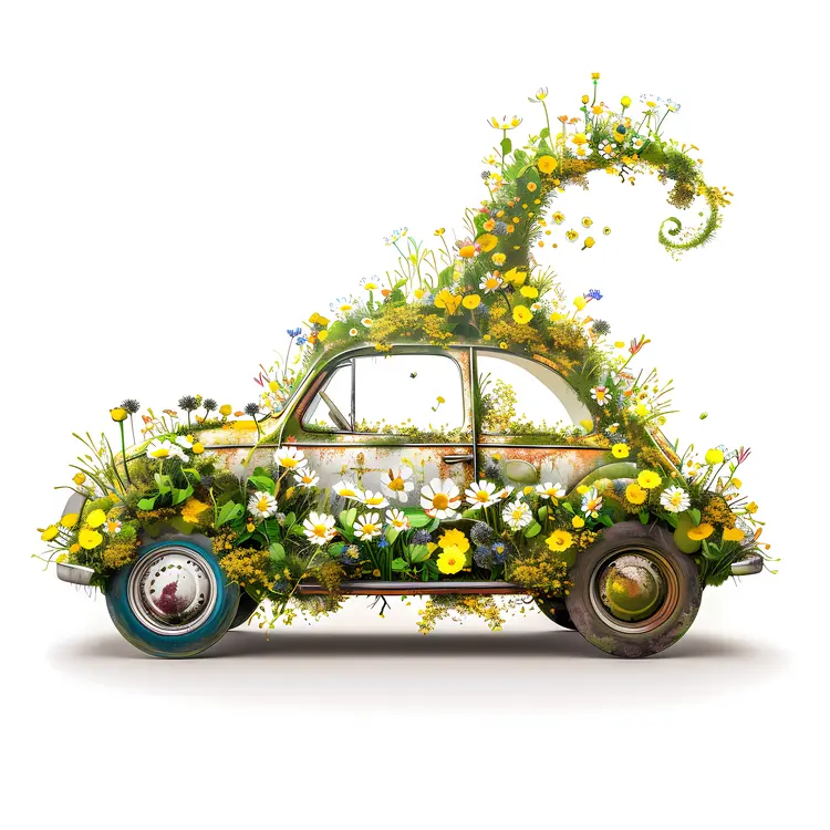 Vintage Car Covered with Flowers