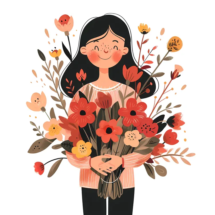 Smiling Girl Holding a Bouquet