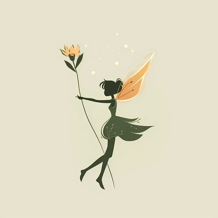 Silhouette Fairy Holding a Flower