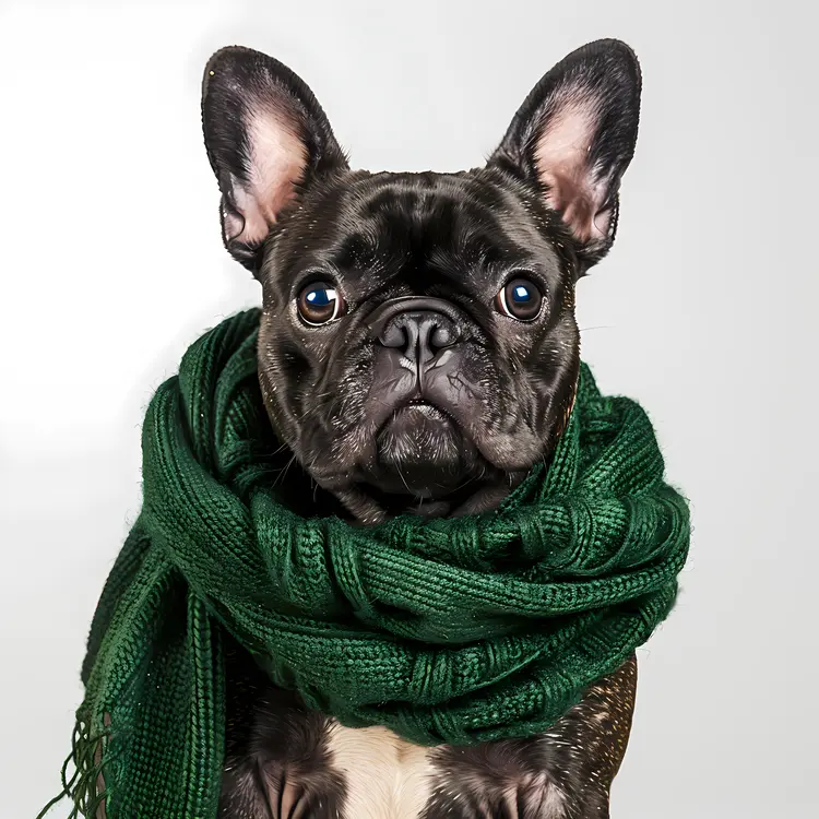 Black French Bulldog in Green Scarf