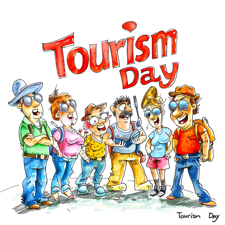 Tourism Day with Cartoon Tourists