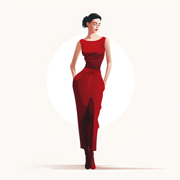 Stylish Woman in Red Jumpsuit