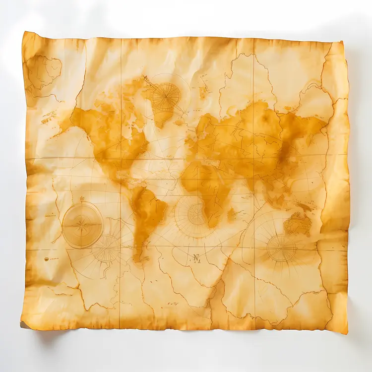Aged World Map with Compass Rose