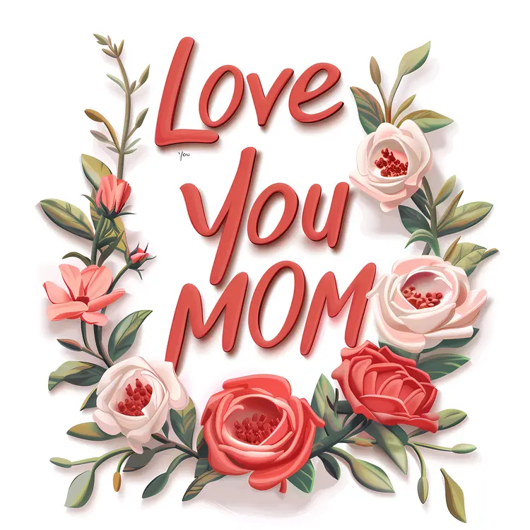 Red Floral Love You Mom Greeting