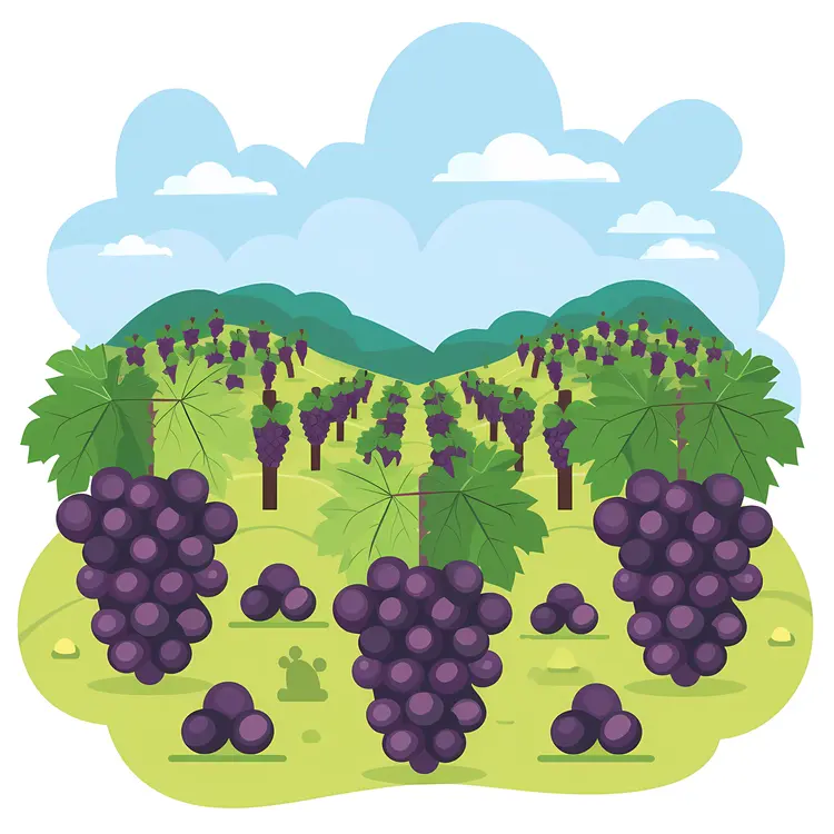 Cartoon Vineyard with Grapes